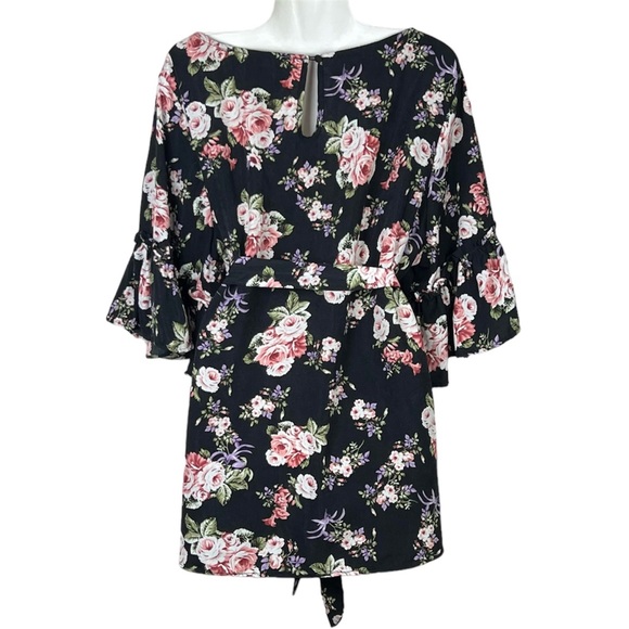 You + All Floral Top with Tie Black & Pink Flared Bell Sleeve Plus Size 20 - Picture 3 of 7